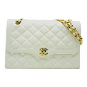 Chanel Paris Limited Edition Double Flap Shoulder Bag in White Lambskin